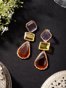 Niscka Gold-Plated Cubic Zirconia Studded Diamond Shaped Drop Earrings