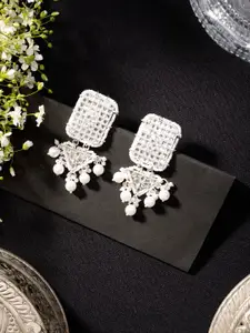 Niscka Silver-Plated Kundan Studded Contemporary Drop Earrings