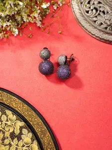 Niscka Rhodium-Plated American Diamond Studded Diamond Shaped Jhumkas Earrings