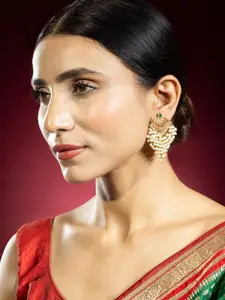 Niscka Gold-Plated Pearls Beaded Crircular Drop Earrings