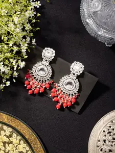 Niscka Silver-Plated Kundan Studded Drop Earrings