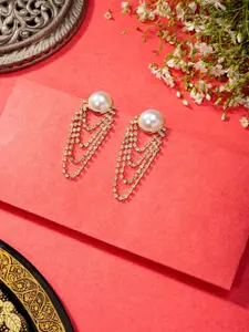 Niscka Gold-Plated Pearls Beaded Circular Drop Earrings