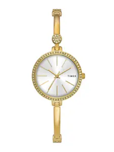 Timex Women Brass Embellished Dial & Bracelet Style Straps Analogue Watch TWEL18405