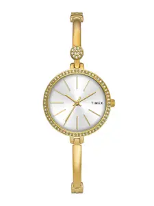 Timex Women Brass Embellished Dial & Bracelet Style Straps Analogue Watch TWEL18405