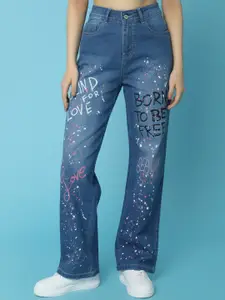 V-Mart Women High-Rise Heavy Fade Printed Jeans