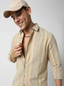 VASTRADO Classic Slim Fit Striped Cotton Casual Shirt