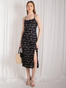 Stylecast X Hersheinbox Tie-Up Floral Print Net A-Line Midi Dress