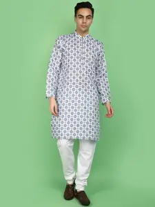 V-Mart Ethnic Motifs Printed Mandarin Collar Straight Kurta With Trousers