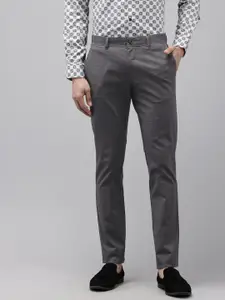 V Dot Men Checked Slim Fit Formal Trousers