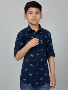 Cantabil Boys Floral Printed Spread Collar Long Roll-Up Sleeves Casual Shirt