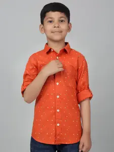 Cantabil Boys Geometric Printed Spread Collar Long Roll-Up Sleeves Casual Shirt