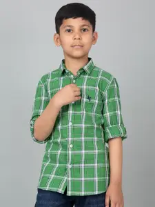 Cantabil Boys Tartan Checked Spread Collar Long Roll-Up Sleeves Casual Shirt