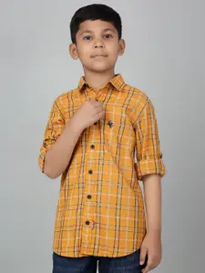 Cantabil Boys Tartan Checked Spread Collar Long Roll-Up Sleeves Casual Shirt