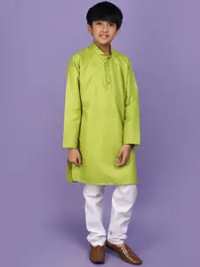 V-Mart Boys Mandarin Collar Pure Cotton Straight Kurta With Trousers