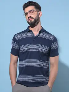 Crimsoune Club Striped Polo Collar Short Sleeves Pockets Slim Fit T-shirt