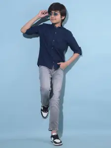 Crimsoune Club Boys Classic Spread Collar Cotton Curved Slim Fit Casual Shirt