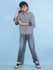 Crimsoune Club Boys Classic Slim Fit Ethnic Motifs Printed Cotton Casual Shirt