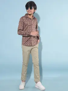 Crimsoune Club Boys Classic Slim Fit Geometric Printed Casual Shirt