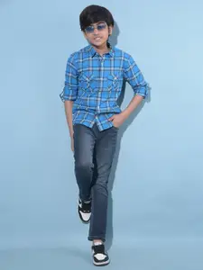 Crimsoune Club Boys Classic Checked Printed Cotton Curved Slim Fit Casual Shirt
