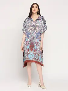 Cloth Haus India Ethnic Motifs Printed Shirt Collar Extended Sleeves Kaftan Dress