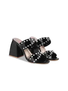 Shoetopia Embellished Open Toe Block Heels