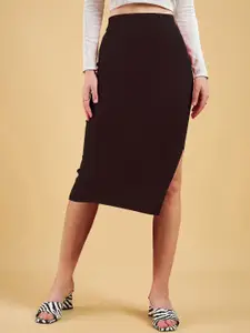 Purple Feather Pencil Midi Skirts