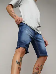 Campus Sutra Men Washed Distressed Denim Shorts