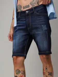 Campus Sutra Men Washed Mid-Rise Regular Fit Denim Shorts