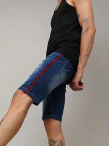 Campus Sutra Blue Men Washed Denim Shorts