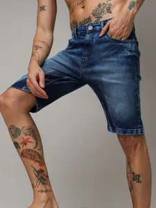 Campus Sutra Men Washed Mid-Rise Regular Fit Denim Shorts