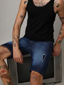 Campus Sutra Men Washed Mid-Rise Regular Fit Denim Shorts