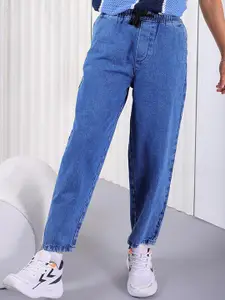 The Indian Garage Co Men Baggy Fit Cotton Elasticated Waist Jeans
