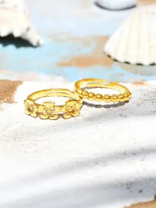 Voylla Set Of 2 Gold-Plated  Hibiscus Stackable Rings