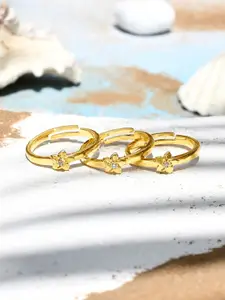 Voylla Set Of 3 Gold-Plated CZ-Studded Adjustable Finger Rings