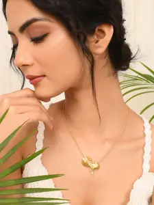 Voylla Gold-Plated Hawaii Monstera Pearl Drop Necklace