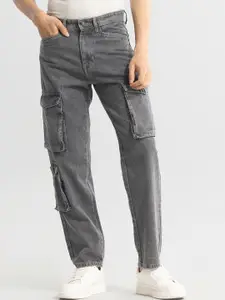 Snitch Men Charcoal Jean Relaxed Fit Pure Cotton Highly Distressed Jeans