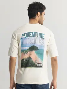 Snitch Cream-Coloured Graphic Printed Drop-Shoulder Sleeves Pure Cotton T-shirt