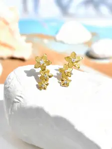 Voylla Gold-Plated Contemporary Stone Studded Drop Earrings