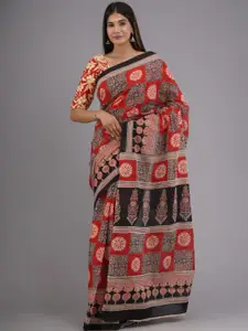 KIAARON Ethnic Motifs Pure Cotton Block Print Saree