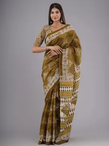 KIAARON Pure Cotton Block Print Saree