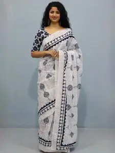 KIAARON Floral Pure Cotton Block Print Saree