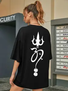CHKOKKO Graphic Printed Round Neck Drop-Shoulder Sleeves Oversized T-shirt