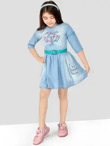 BAESD Girls Embroidered Pure Cotton Denim A-Line Dress