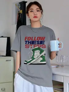 CHKOKKO Typography Printed Drop-Shoulder Sleeves Cotton Oversized T-shirt