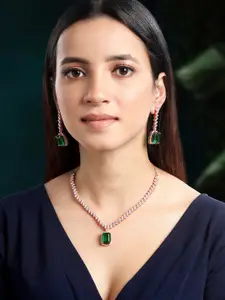 Peora Rose Gold Plated & CZ Studded Necklace & Earrings