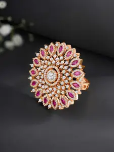 Peora Rose Gold Plated CZ Studded Finger Ring