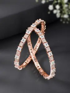 Peora Set Of 2 Rose Gold Plated Cubic Zirconia Studded Bangles