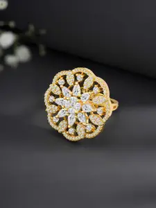 Peora Gold Plated Cubic Zirconia Studded Adjustable Finger Ring