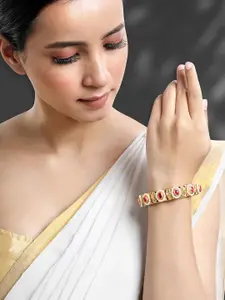 Peora Gold-Plated Stone Studded & Beaded Bangle