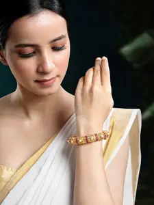 Peora Gold-Plated Stone & Pearl Studded Bangle